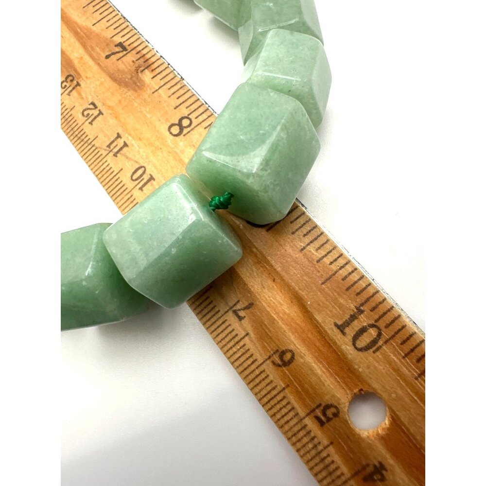 Natural Green Aventurine Necklace Vintage Chunky Hexagon Beads Hand Knotted - Picture 6 of 9